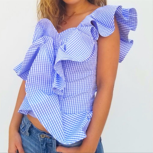 Tea n Cup Tops - Gingham One Shoulder Top / Used only one time